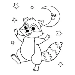 Moonlit Raccoon and Stars Free Coloring Page for Kids