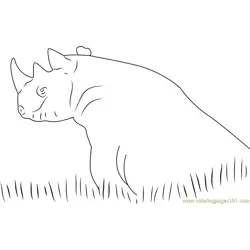 Black Rhino in Grass Free Coloring Page for Kids