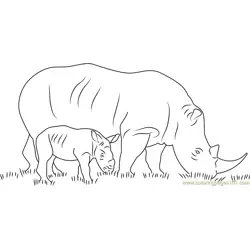 Rhino With Her Baby Free Coloring Page for Kids