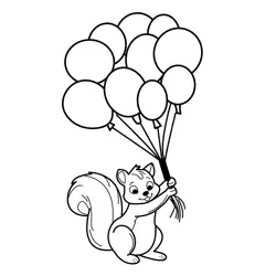 Squirrel with Balloon Bouquet Free Coloring Page for Kids