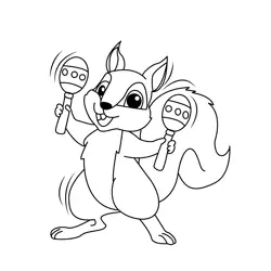 Happy Squirrel Playing Maracas Free Coloring Page for Kids