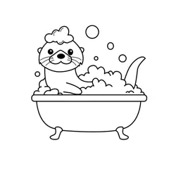 Cute Otter Bubble Bath Free Coloring Page for Kids