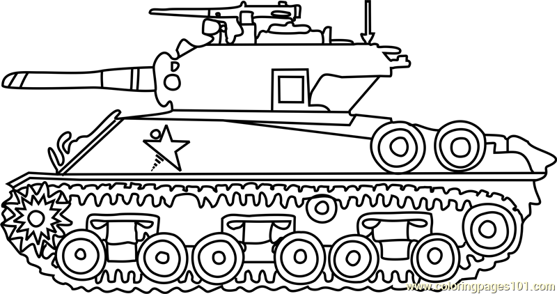 M4 Sherman Army Tank Coloring Page for Kids - Free Tanks Printable