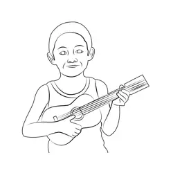 Child With Guitar Free Coloring Page for Kids