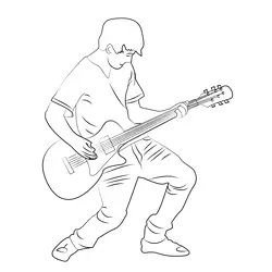 Guitar Plyaing Boy Free Coloring Page for Kids