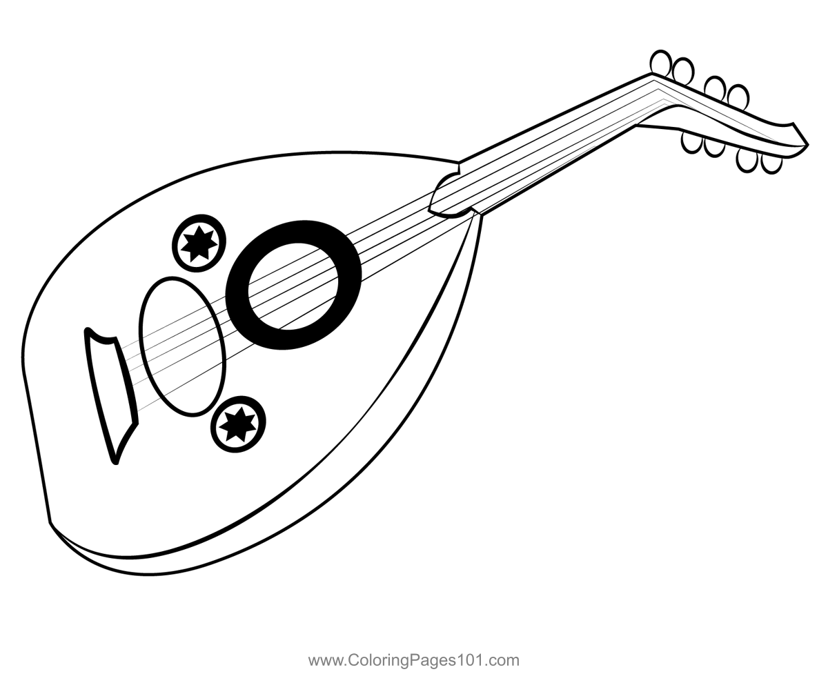 Mandolin Musical Instrument Coloring Page for Kids - Free Mandolin