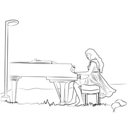 Playing Music Piano Free Coloring Page for Kids