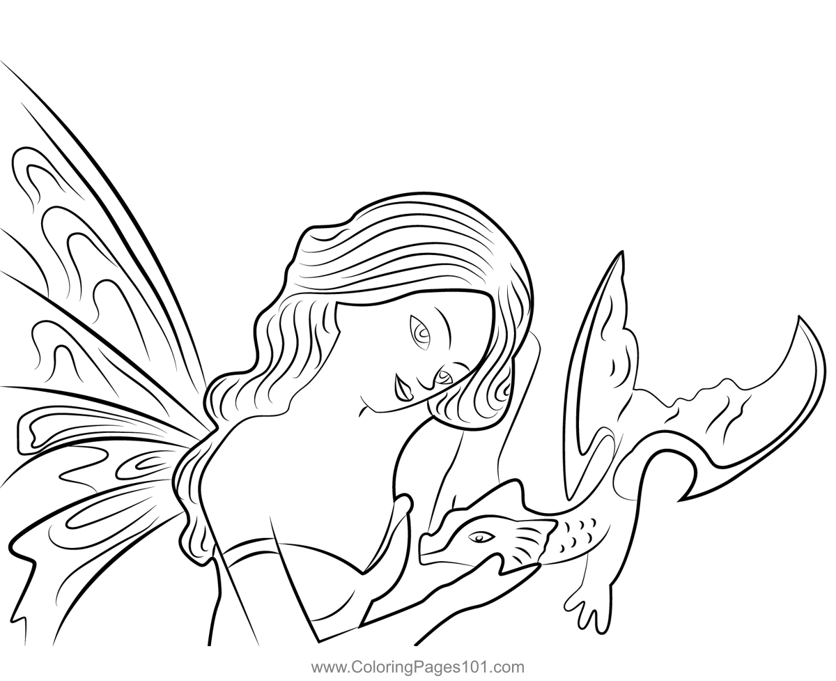 Fairy With Dragon Coloring Page for Kids - Free Fairies Printable