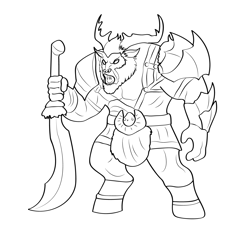 Fantasy Minotaur Warrior Free Coloring Page for Kids