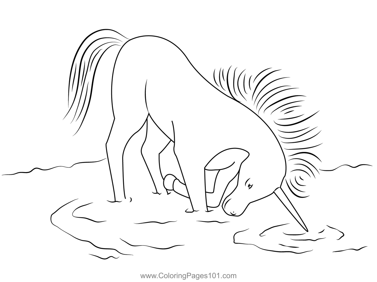 Unicorn Drinking Water Coloring Page for Kids - Free Unicorns Printable Coloring Pages Online ...