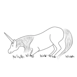 Unicorn in Grass Free Coloring Page for Kids