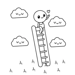 Ladder to the Happy Clouds Free Coloring Page for Kids