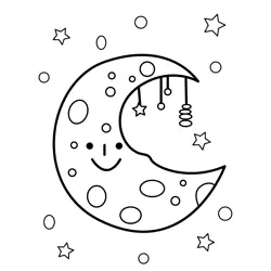 Smiling Moon and Starry Night Free Coloring Page for Kids