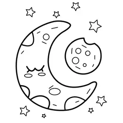 Sweet Moon and Cookie Stars Free Coloring Page for Kids