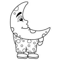 Smiling Moon Wearing Pajamas Free Coloring Page for Kids
