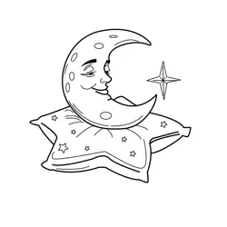 Peaceful Moon on Star Pillow Free Coloring Page for Kids