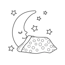 Sleeping Moon Under Stars Free Coloring Page for Kids