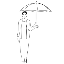 Woman Holding Umbrella Free Coloring Page for Kids