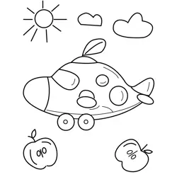 Friendly Plane and Apples Free Coloring Page for Kids