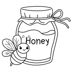 Smiling bee with honey pot Free Coloring Page for Kids