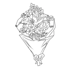 Pink Rose Bouquet Free Coloring Page for Kids