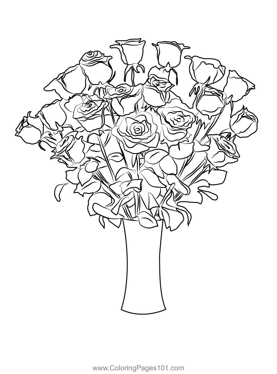 Rose Flower Bouquet Coloring Page for Kids - Free Floral Bouquets