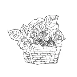 Roses Basket Beautiful Free Coloring Page for Kids