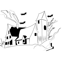 Big Haunted House Free Coloring Page for Kids