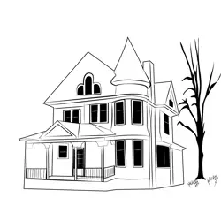 Haunted House 7 Free Coloring Page for Kids