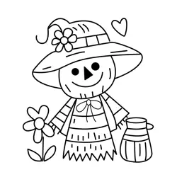 Smiling Scarecrow Autumn Friend Free Coloring Page for Kids