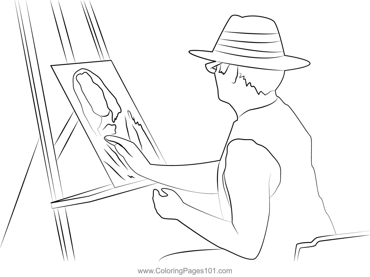 Painter Artist Coloring Page for Kids - Free Artists Printable Coloring