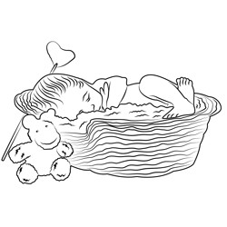 Baby Sleeping In Basket Free Coloring Page for Kids
