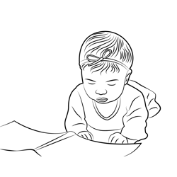Baby With Story Books Free Coloring Page for Kids