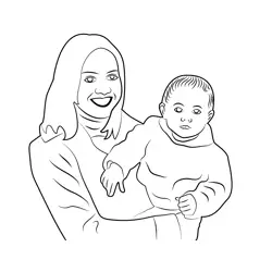 Happy Child And Mother Free Coloring Page for Kids