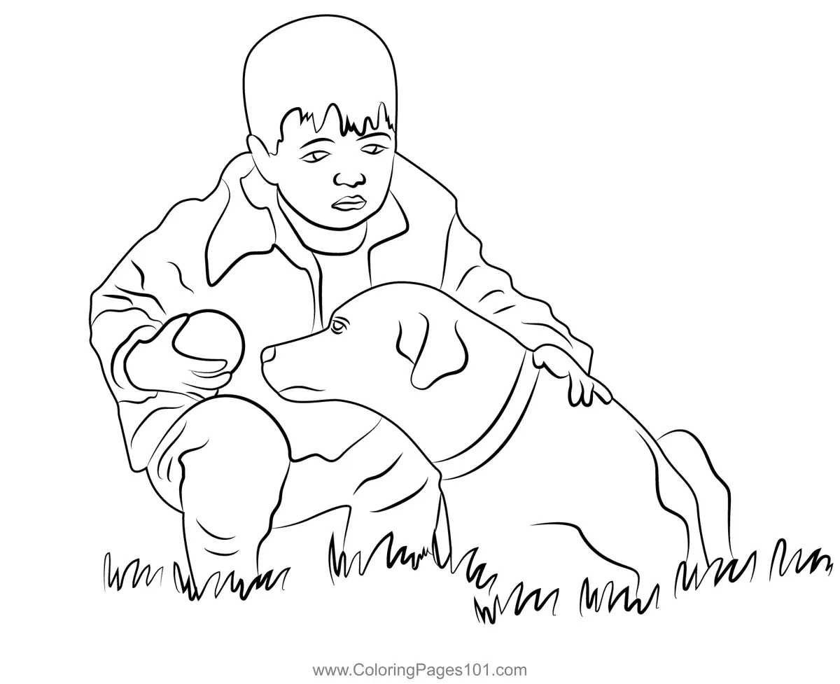 Boy Play With Dog Coloring Page for Kids - Free Boys Printable Coloring ...