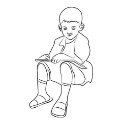 Boy Writing Something Free Coloring Page for Kids