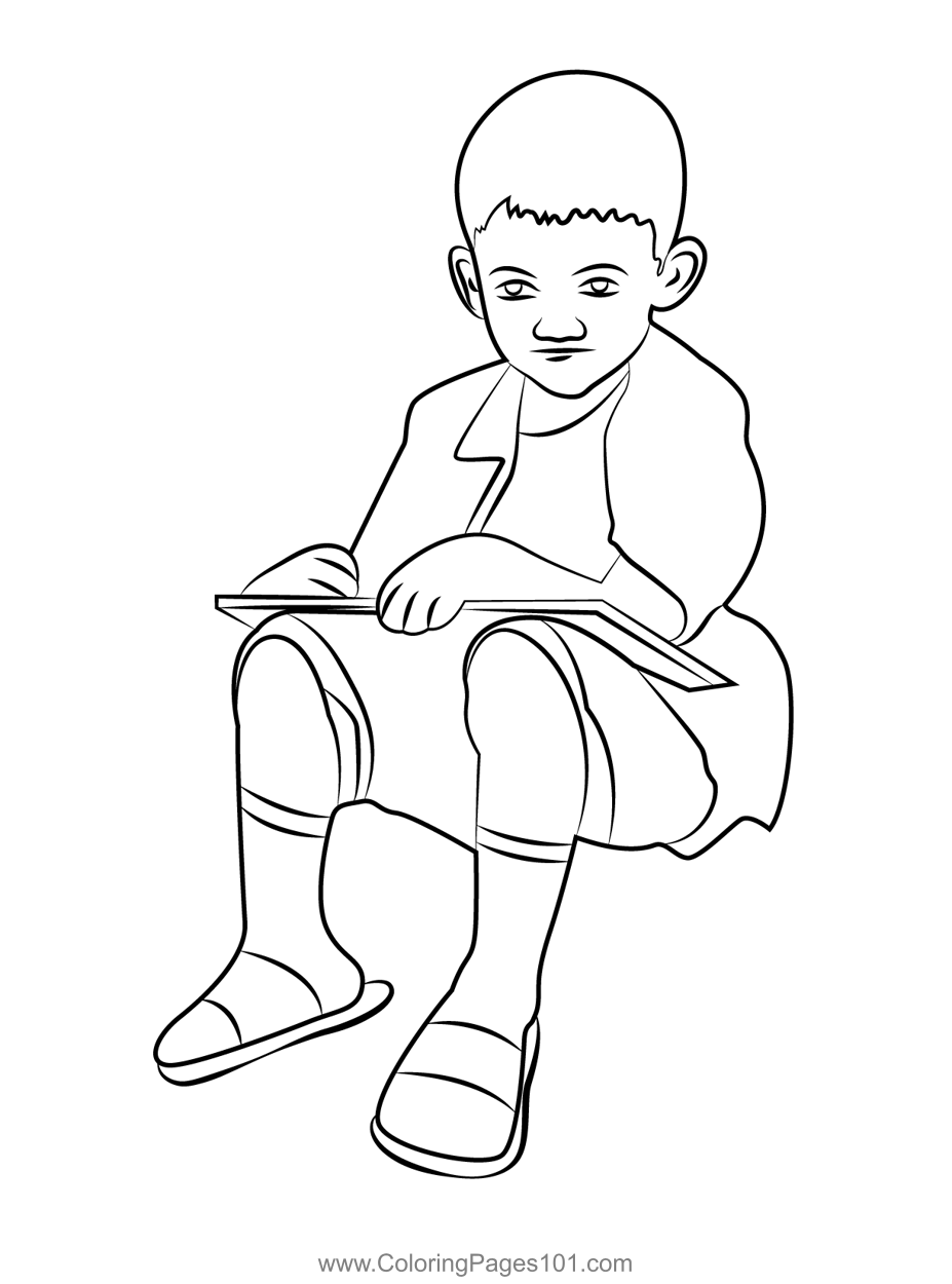 Boy Writing Something Coloring Page for Kids - Free Boys Printable