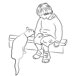 Boy and Cat Free Coloring Page for Kids