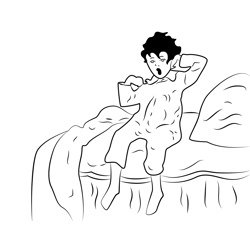 Cute Boy in Bed Free Coloring Page for Kids