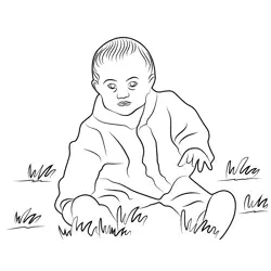 Cute Kid Sitting In Park Free Coloring Page for Kids
