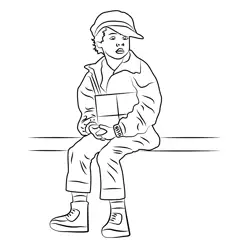 Little Boy Sitting On Stairs Free Coloring Page for Kids