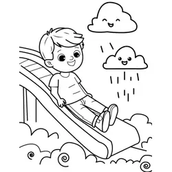 Boy Sliding, Cloud Playtime Free Coloring Page for Kids