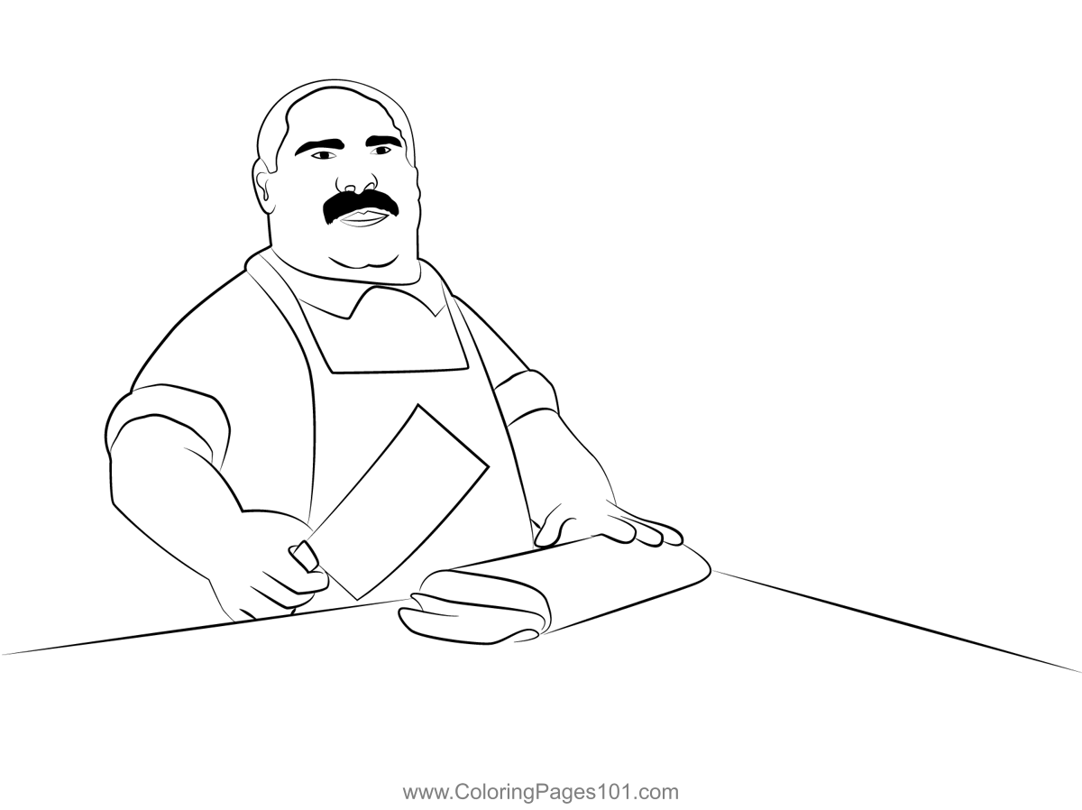 Butcher with Mustache Coloring Page for Kids - Free Butchers Printable