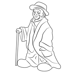 Clown With Stick Free Coloring Page for Kids