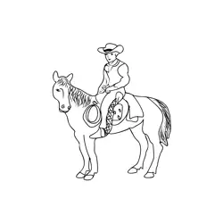 Cowboy on Horse Free Coloring Page for Kids