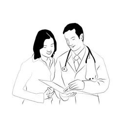 Doctor Checking Medical Report Free Coloring Page for Kids
