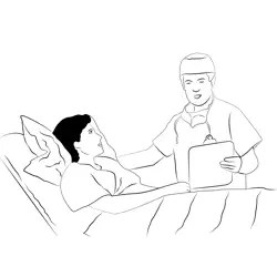 Doctor and Patient on Hospital Bed Free Coloring Page for Kids