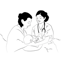 Mom Beby And Doctor Free Coloring Page for Kids