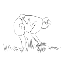 Farmer in Paddy Fields Free Coloring Page for Kids