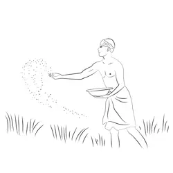 Farmer throwing Seeds Free Coloring Page for Kids